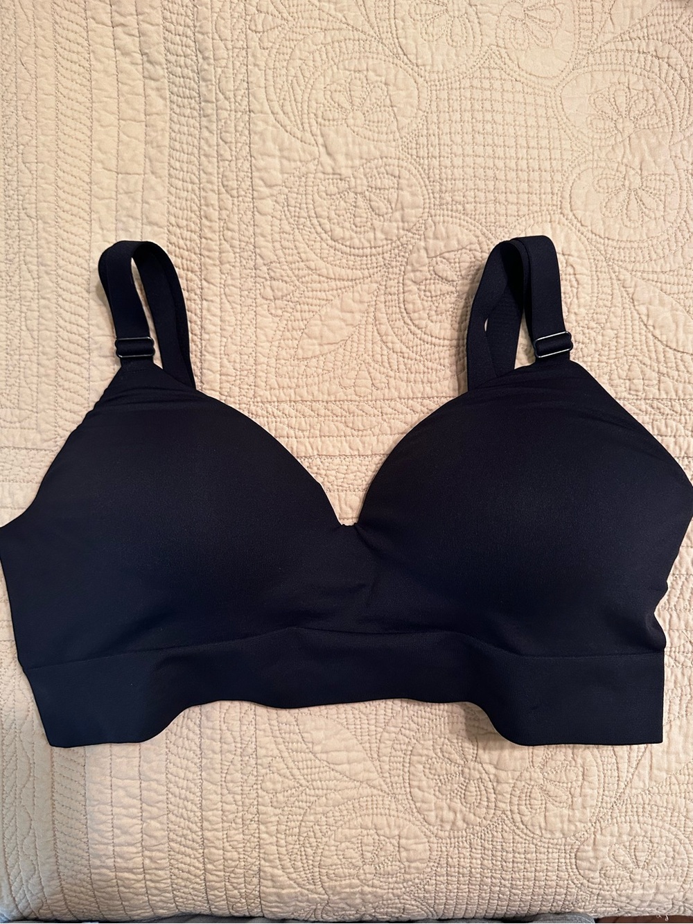 Size XL Truekind Supportive Comfort Wireless Shaping Bra in black color.